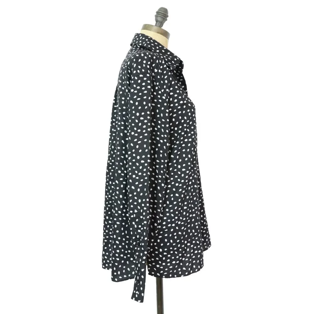 JASON WU Polka Dot Printed Shirt Size 8 Black Button-Up Long Sleeve EUC B36